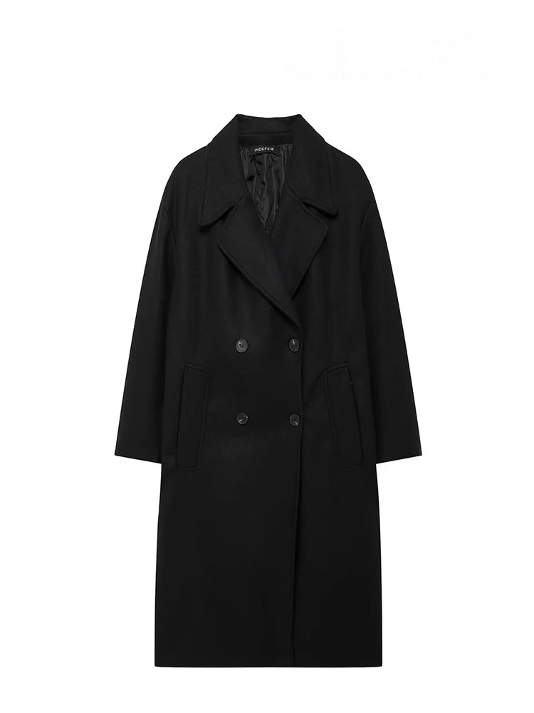 HH Women Fashion Long Sleeve Lapel Pocket Double Breasted Decorate Coat Jacket Female Chic Solid Loose Slim Warm Overcoats