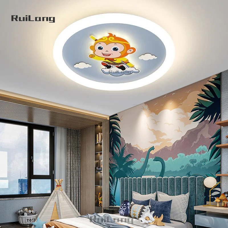 Kawaii Led Monkey Ceiling Lamp Kids Room Lights Baby Girl Boys Bedroom Ceiling Light Cute Cartoon Animal Cloud Chandelier Lustre