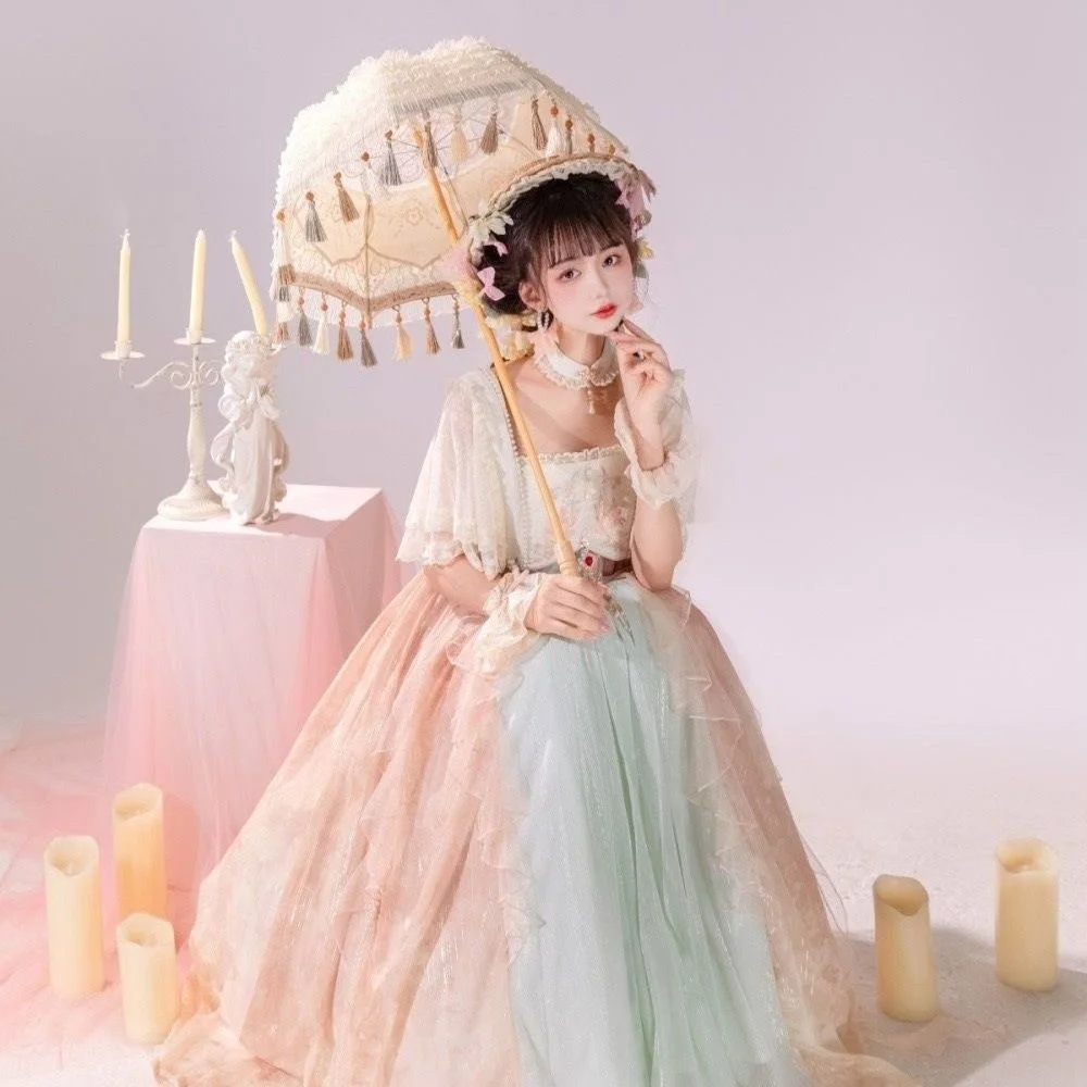 Dreaming of Mountains and Rivers Improved Girls Han Element Super Immortal Coat and Suspended Dress Set Gothic Lolita Hanfu