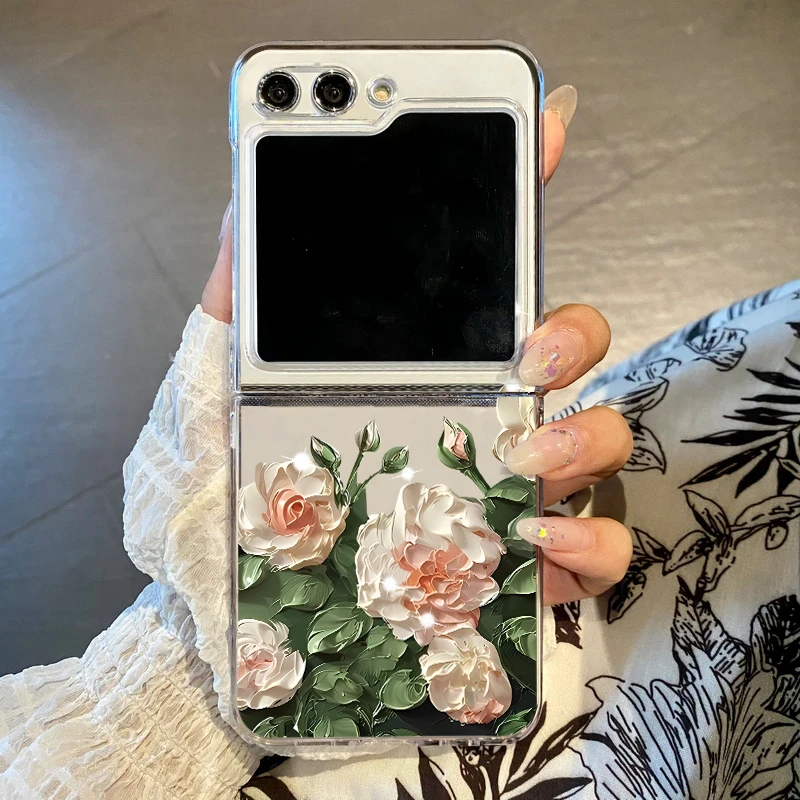 Ölgemälde Rosenblüten Handyhülle für Samsung Galaxy Z Flip8 Flip7 FE Flip6 Transparente Faltbare Hülle für Samsung Z Flip 8 7 6 4 3