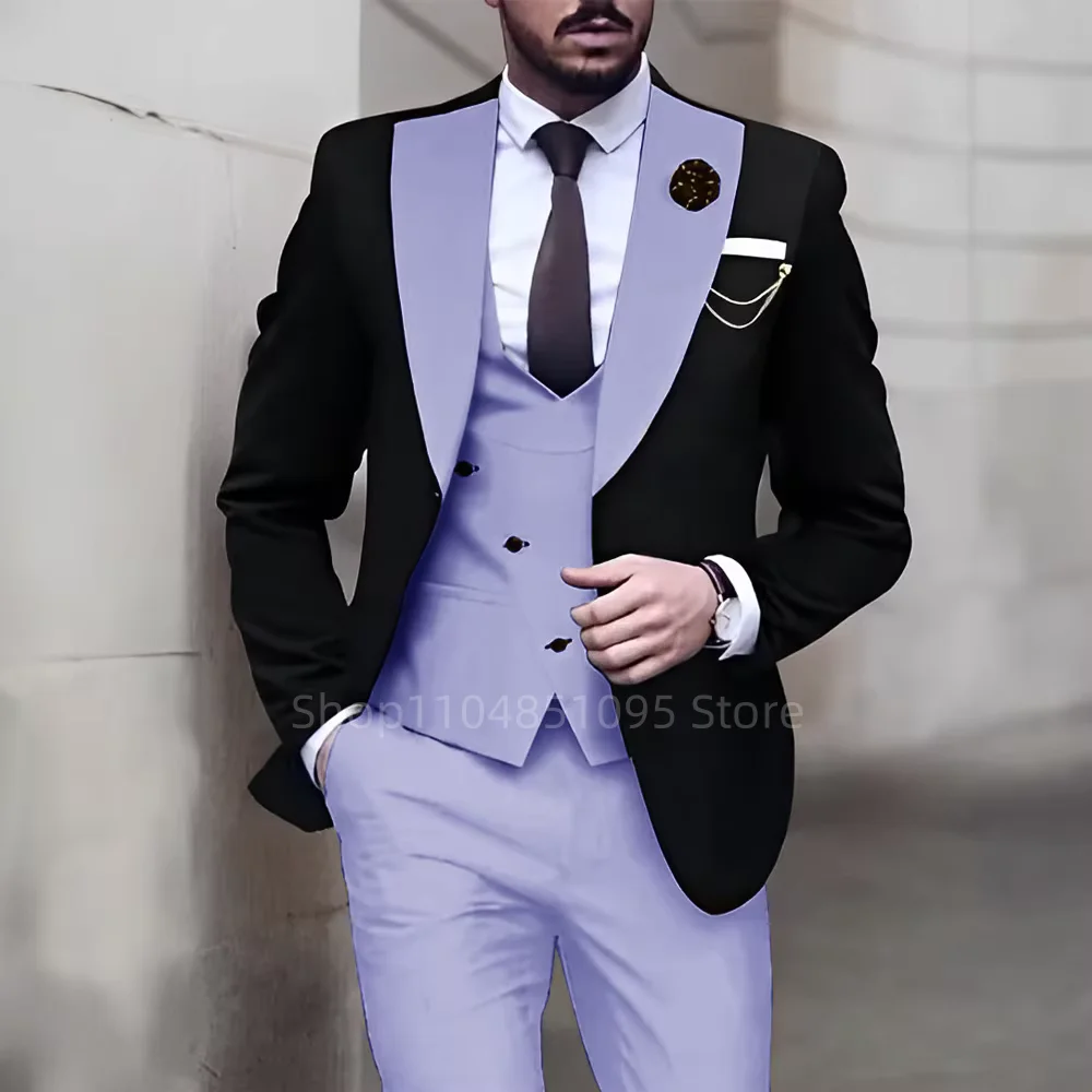 

Men's Fashion Tuxedo Suit Luxury Three-Piece Set Single-Breasted Jacket, Vest, and Trousers Set Suitable for Wedding Ceremony Fo