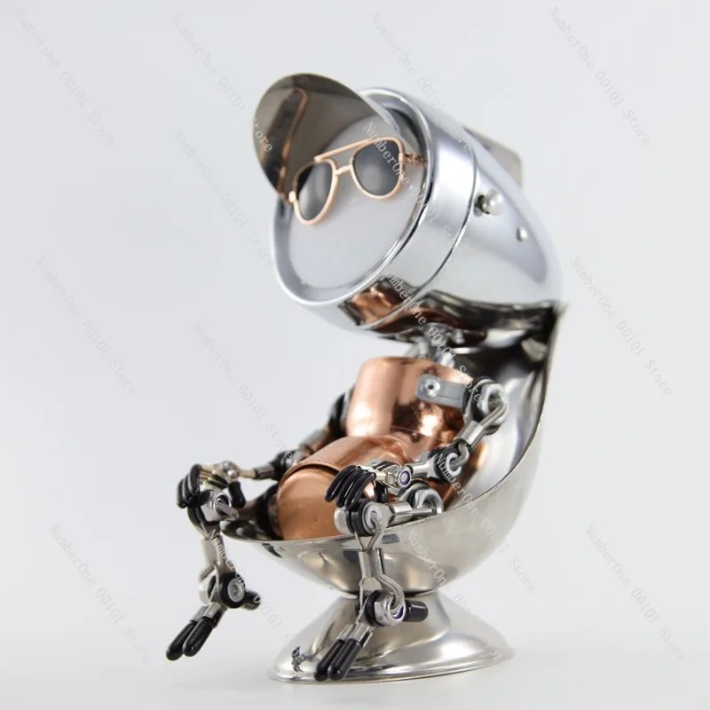 Large Size Handmade Industrial Style Robot Atmosphere Lamp Punk Desktop Ornament Creative Computer Ambient Light Art Figurine