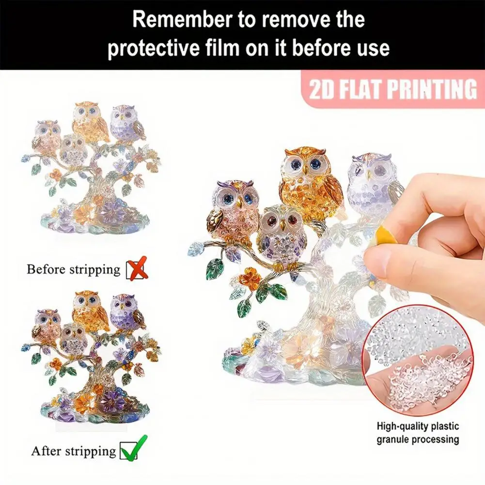 

2d Acrylic Decor Colorful Acrylic Owl Ornament with Base 2d Perched Owl Tree Decoration Desktop Bookshelf Figurine Decor Stable