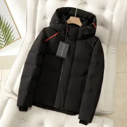 Doudoune à capuche en duvet de canard blanc pour hommes, imprimé quadrillé, streetwear patchwork, manteau optique, parka chaude, marque, couple, hiver