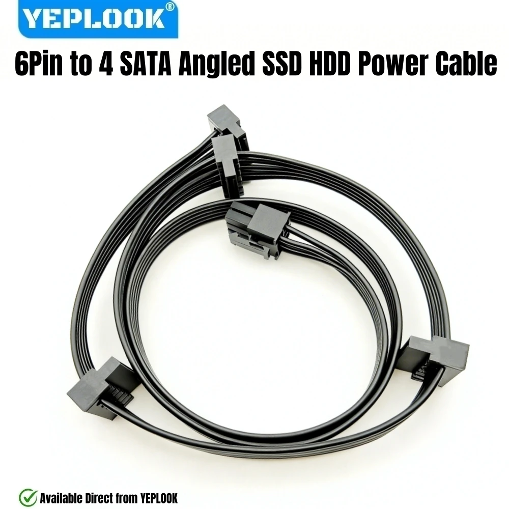 

YEPLOOK 6Pin to 4 SATA Right Angle, HDD SSD 4 SATA Power Cable for Corsair RM1200e, RM1000e, RM850e, RM750e Type 4 Modular Power