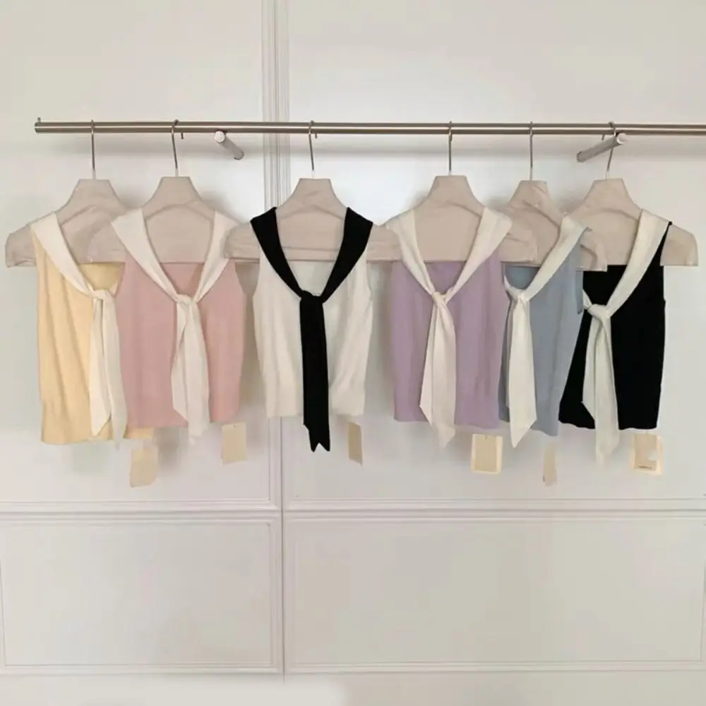 甘いパッチワークノースリーブ Tシャツスパイシーガールスタイルニット夏スリムクロップトップスレースアップシンプルな女性のレースアップベストレディースガールズ