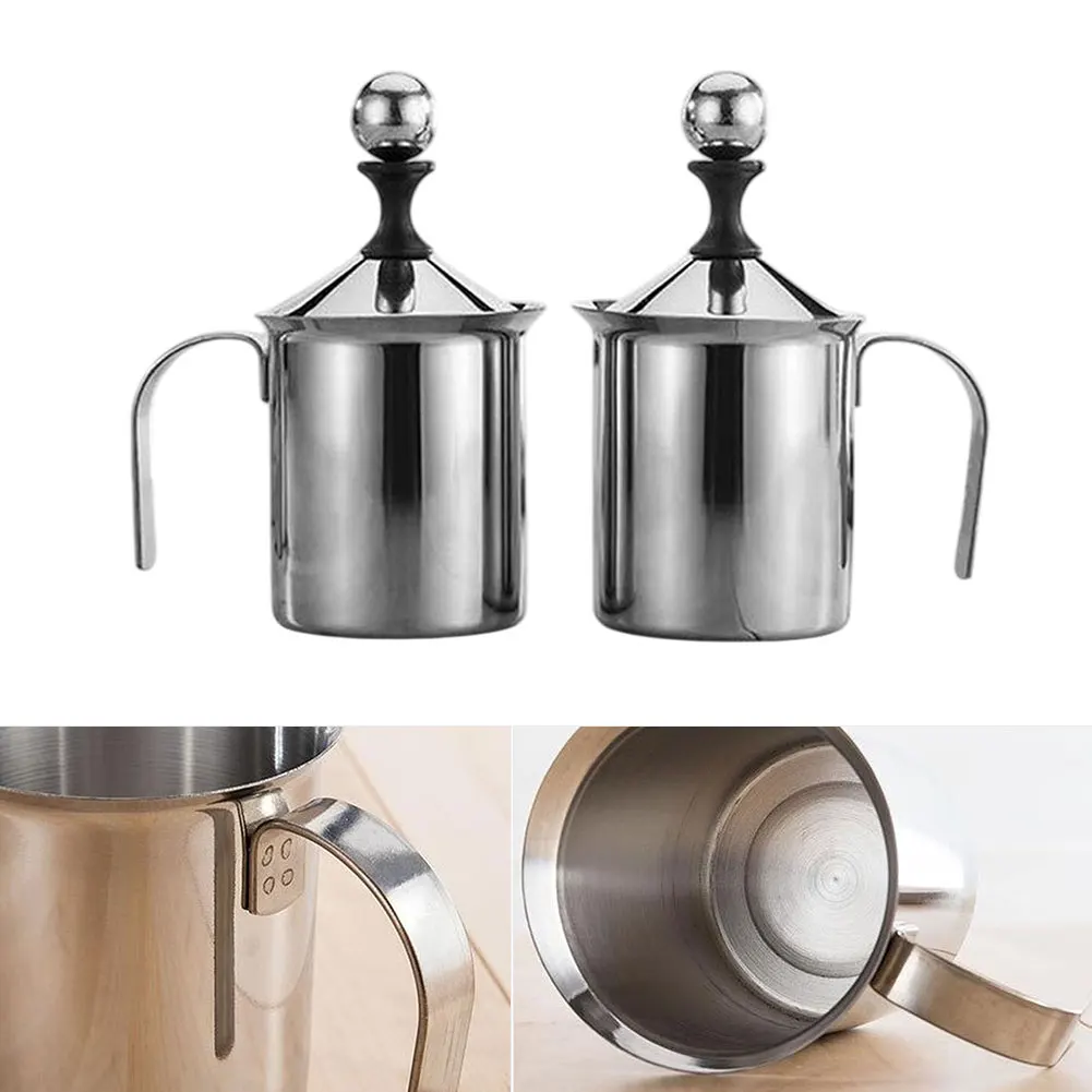 

1Pc Silver Stainless Steel Double Mesh Milk Frother Creamer Coffee Egg Beater Mixer For Home Cafe Use