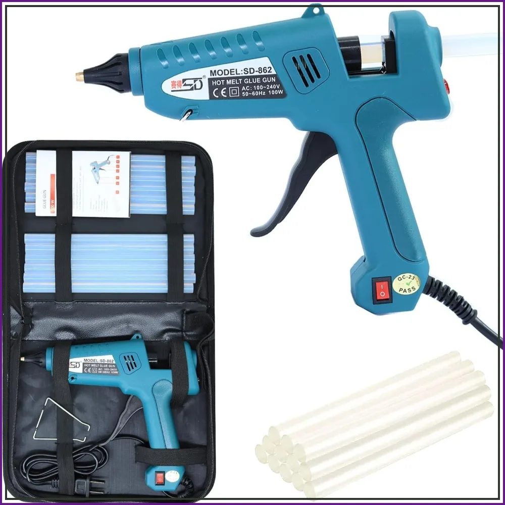 

100W Hot Glue Gun with 12 Sticks & Case, Anti-Scald, Fast Heat, Full Size for Crafts
