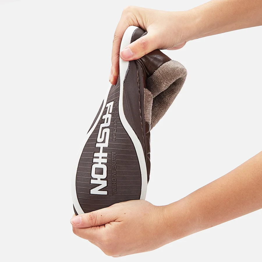 Winter-Herrenhausschuhe mit PU-Obermaterial, wasserdicht und kältebeständig, TPR-Sohle, warme Memory-Schaum-Einlage, rutschfeste, weiche Polsterung, Indoor-Schuhe. – Detail 8