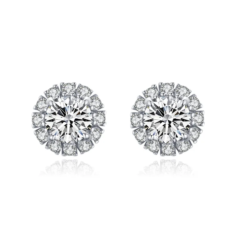 

New Fashion Jewelry S925 Women's Luxury Sterling Silver Round Stud Earrings with Diamond