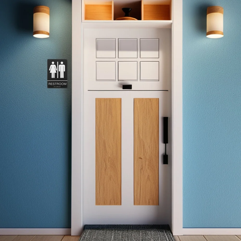 

Acrylic Self Adhesive Braille Unisex Restroom Sign Toilet Identification Office Business Bathroom Door Wall Decor Ada