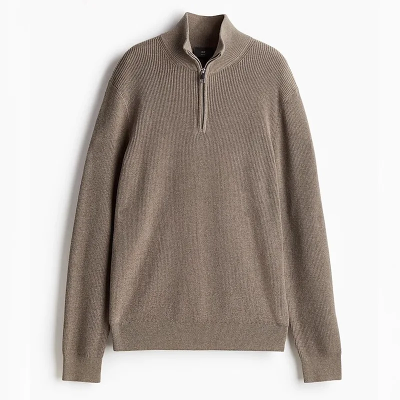 2026 Autumn New Men's Knit Sweater, Comfortable British-Style Cotton Pullover, Half Zipper Slim Stand Collar Sweater