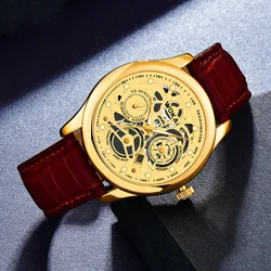 Business Watch Men Gold Watches Fashion Luxury Golden Skeleton Surface Quartz Wristwatches Men Relogios Masculinos Gift for Men
