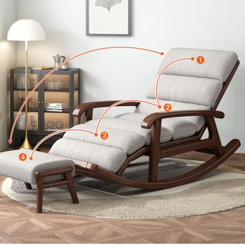 Solid wood court lazy rocking chair can lie down can sit nap recliner balcony household elderly single leisure chair