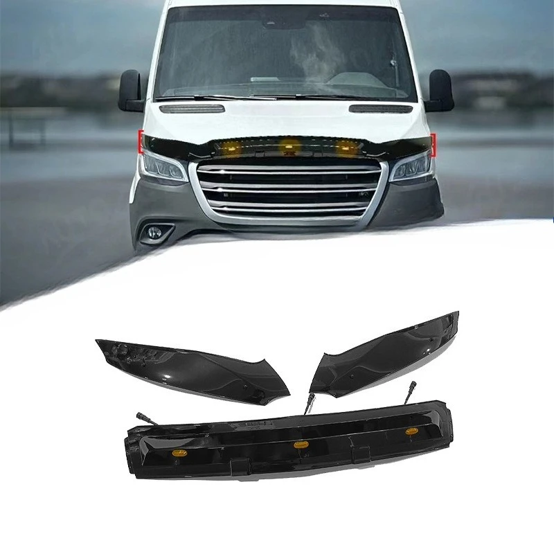 

For Mercedes Benz Sprinter W907 18-25 LED 3 Piece Stone Guard ABS Material Direct Fit Front Protection Exterior Styling Upgrade