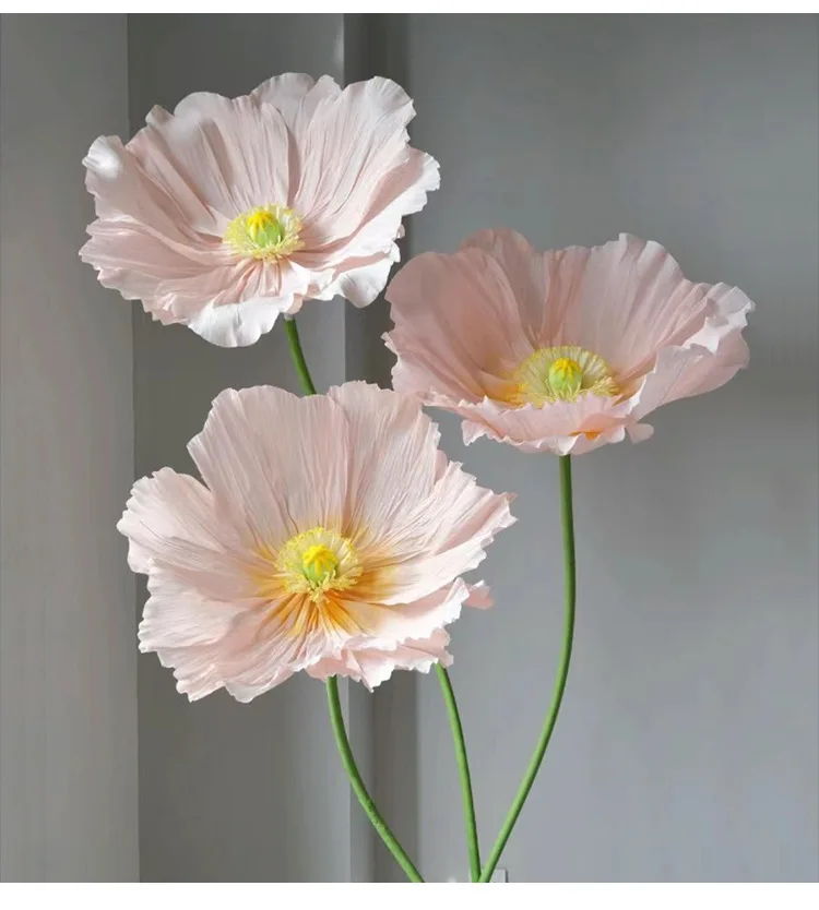 Handgefertigtes Riesenmohnblumen-Set aus Papier für Hochzeits- und Eventdekorationen, Große Stehende Blumensträuße, 7 Stück – Detail 5