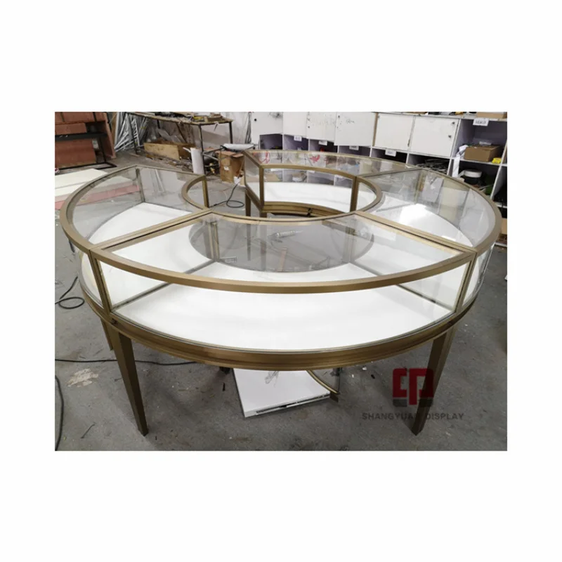 custom.Pearl Shop Display Furniture 2.4 Meters in Diameter Round Jewelry Display Cabinet High-End Jewelry Display Glass Showcase