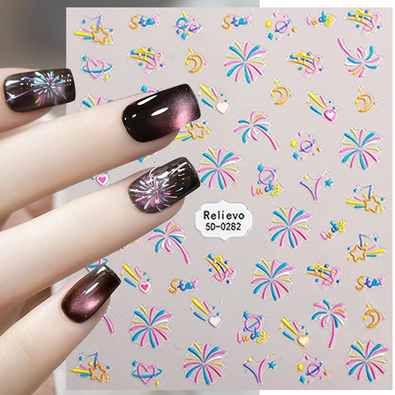 New Year Glitter Nail Art Stickers Colorful Firework Nail Stickers 3D Adhesive Sticker Romantic Magic Color Butterfly Dec