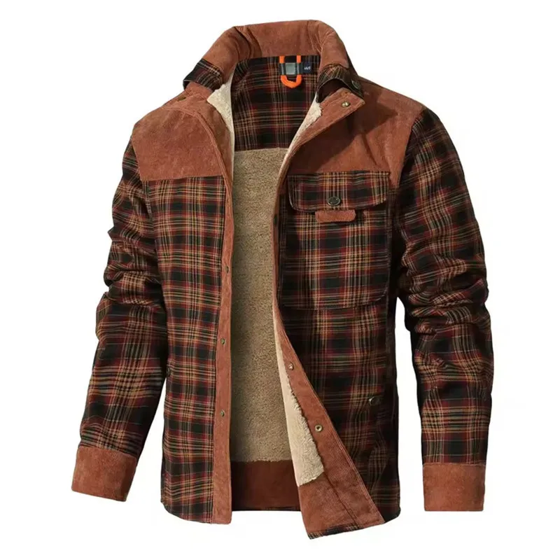 New Fashion Men Winter Fleece Warm Plaid Shirts Outwear Casual Shirt Jackets Quality 100% Cotton Male Trendy Loose Shirts Coats