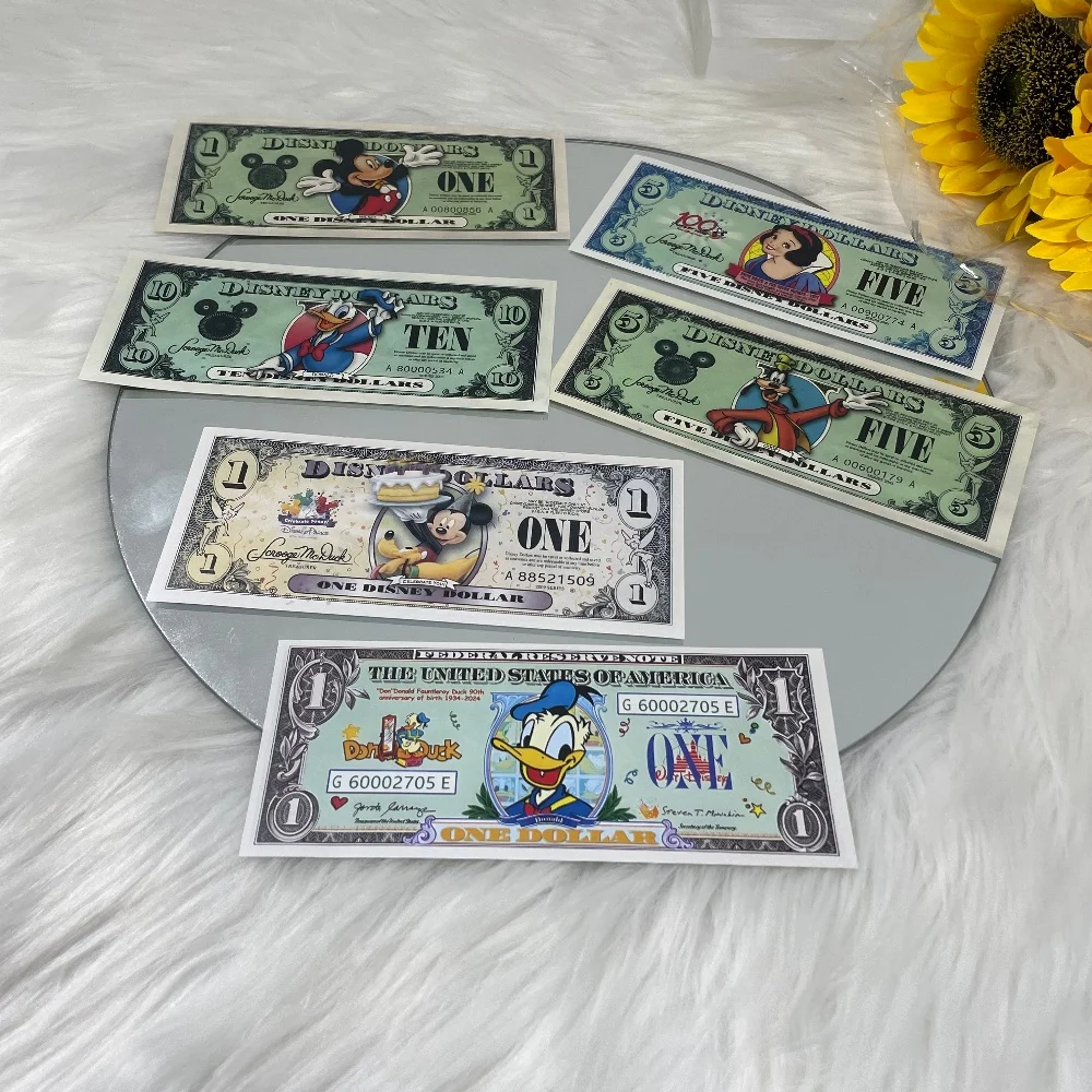 

Коллекционные золотые банкноты в виде долларов Диснея, Микки Маус, Дональд Дак, Белоснежка, персонажи, сувенирная коллекция, детский рождественский подарок