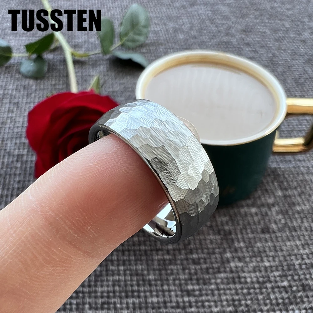 Dropshipping TUSSTEN 4MM/6MM/8MM Men Women Hammer Ring Domed Tungsten Wedding Band Fashion Jewelry Great Workmanship Comfort Fit