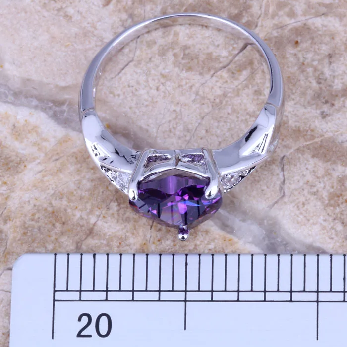 Splendid Heart Shape Purple&White CZ Women\'s Jewelry Ring Size 6 / 7 / 8 / 9 R0472