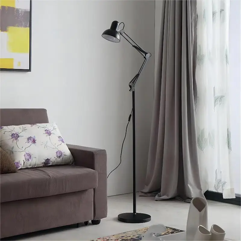 American Long Arm Folding Floor LED Lamp Simple Industrial Wind Fishing Light Living Room Bedroom Study Floor Lamp