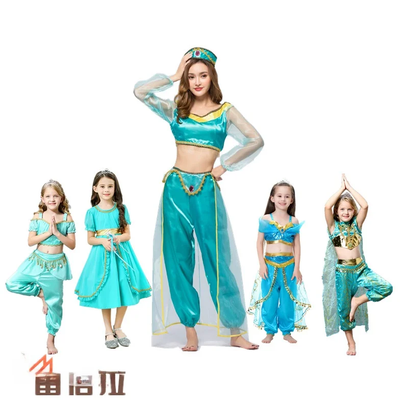 

Aladdin Lamp Princ Jasmine Children's And Adult's Costume Belly Dance Performance Outfit loween Fly Matching Clothes