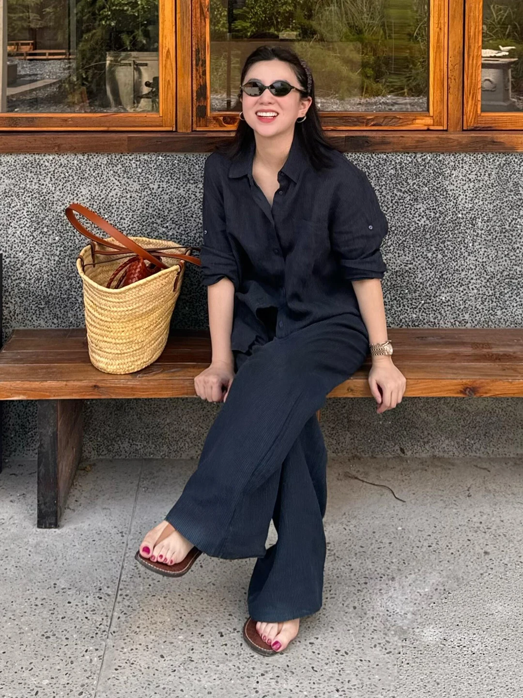 Women's Linen Shirt Set Casual Style Long Sleeve Sun Protection Wide Leg Pants Two Piece Suit Autumn Fashion Elegant Dry