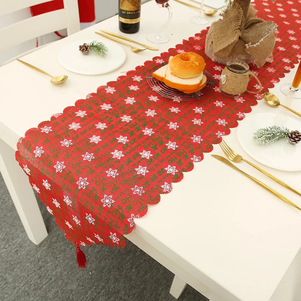 Christmas Table Runner 2023 New Year Household Table Cover Decor Placemat Elk Xmas Tree Printed Tablecloth Christmas Decorations