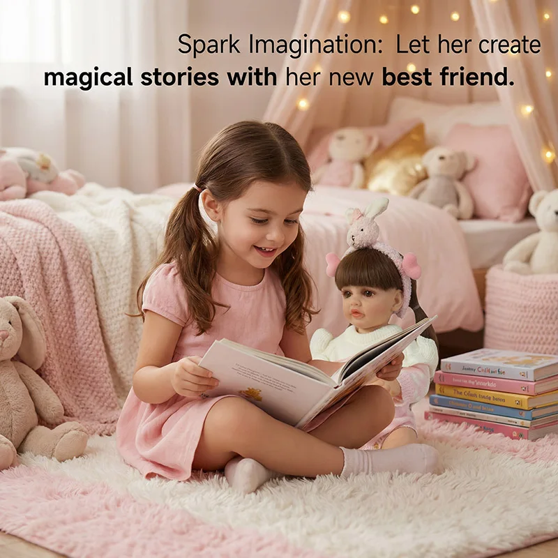 22 Zoll 55 cm Prinzessin Mädchen Betty Vollvinylkörper Neugeborene Puppe mit langen Haaren