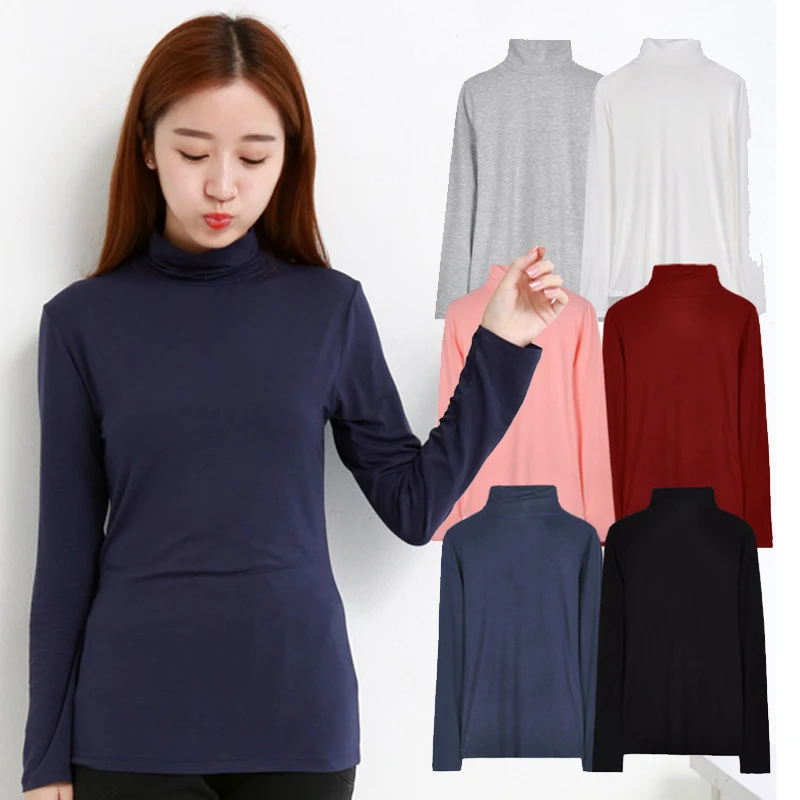 New Spring t-shirt women long sleeve tops fashion cotton turtleneck t-shirt tops basic t-shirts 8 Colors