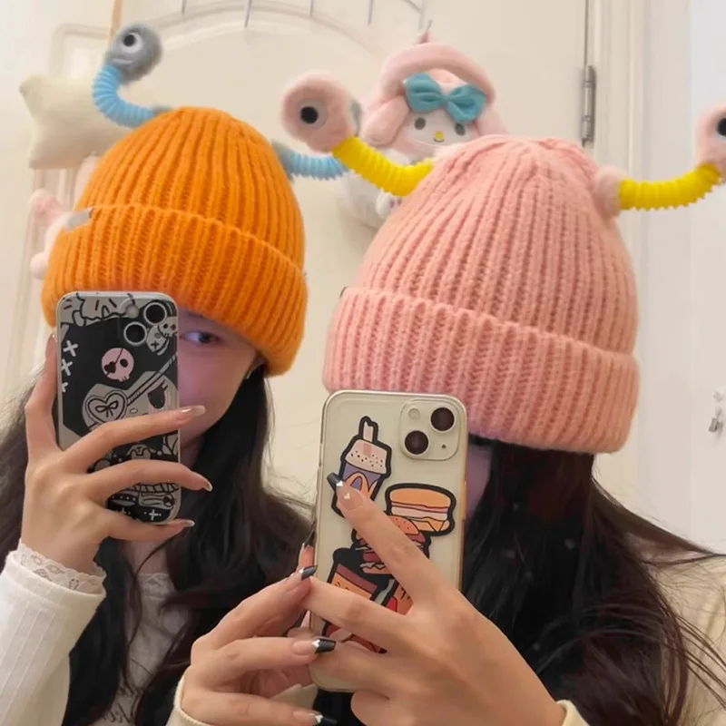 

Fashion Glowing Tentacle Eyes Cartoon Quirky Knit Cap Women Winter Warm Hundred Wool Caps hip-hop Y2k Pullover Hat Hot