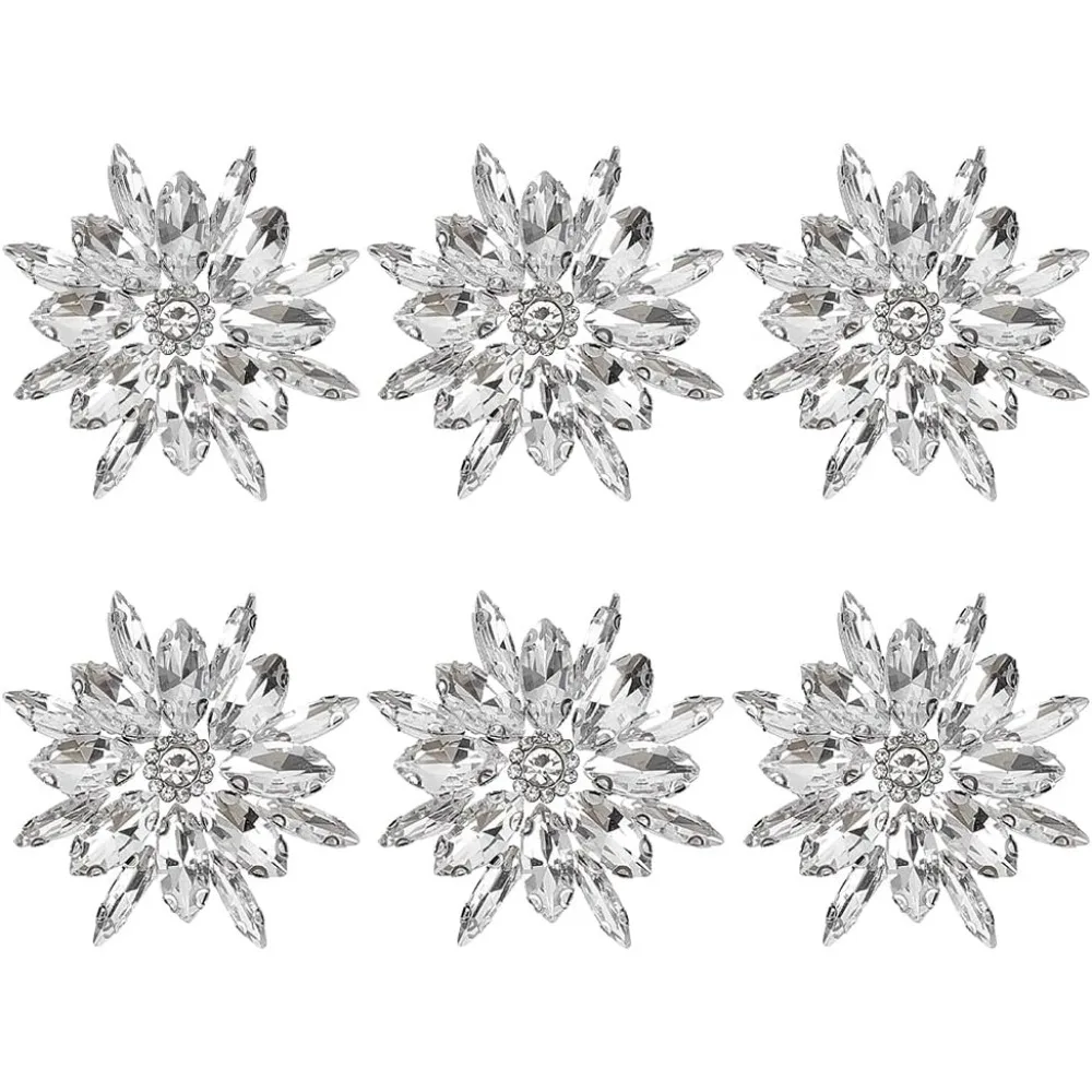 6 Stück Blumen-Hotfix-Strass-Applikationen, 1,96 x 1,85 Zoll, platinfarbene, klare Strass-Applikationen zum Aufbügeln, Blumen-Patch
