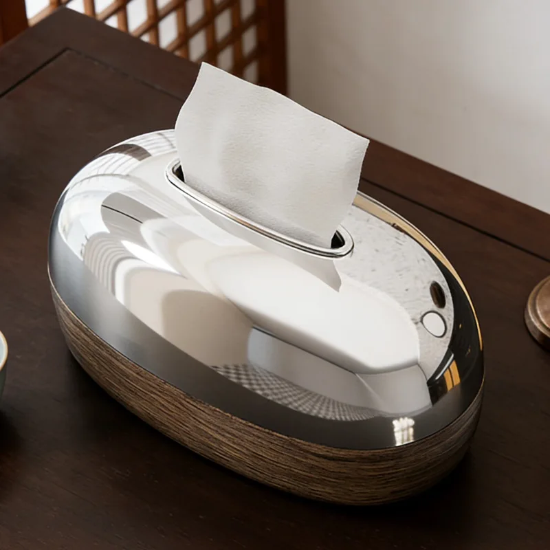 

Electroplated Imitation Wood Grain Tissue Box, Plastic Material, Desk Decoration Tissue Box, Bedside Table Tissue Box