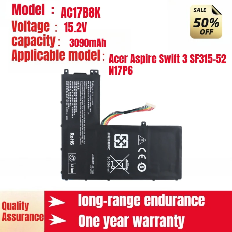 لشركة أيسر أسباير سويفت 3 SF315-52 N17P6 بطارية الكمبيوتر المحمول AC17B8K 15.2 فولت 3090 مللي أمبير