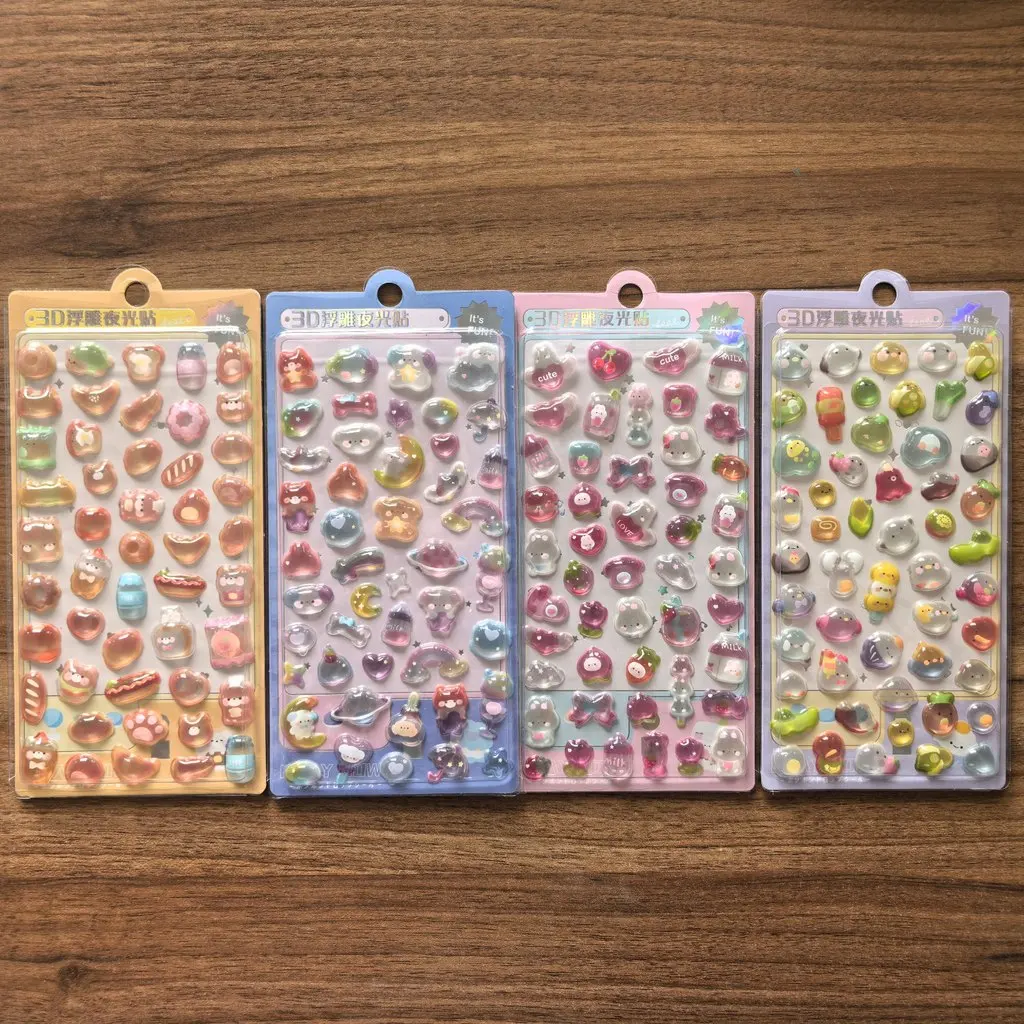 4Pack Cute 3D Shimmer Luminous Soft Stickers Vibrant Decor Embellishments for Bottles Stationery Daily Decor Anime Worlds Store