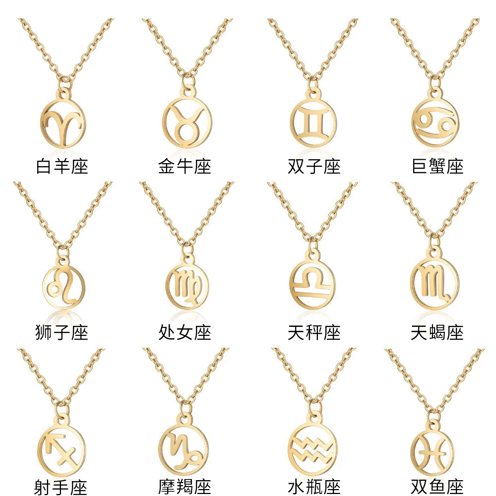 New European and American retro necklace simple twelve constellations stainless steel clavicle chain women's simple constellatio