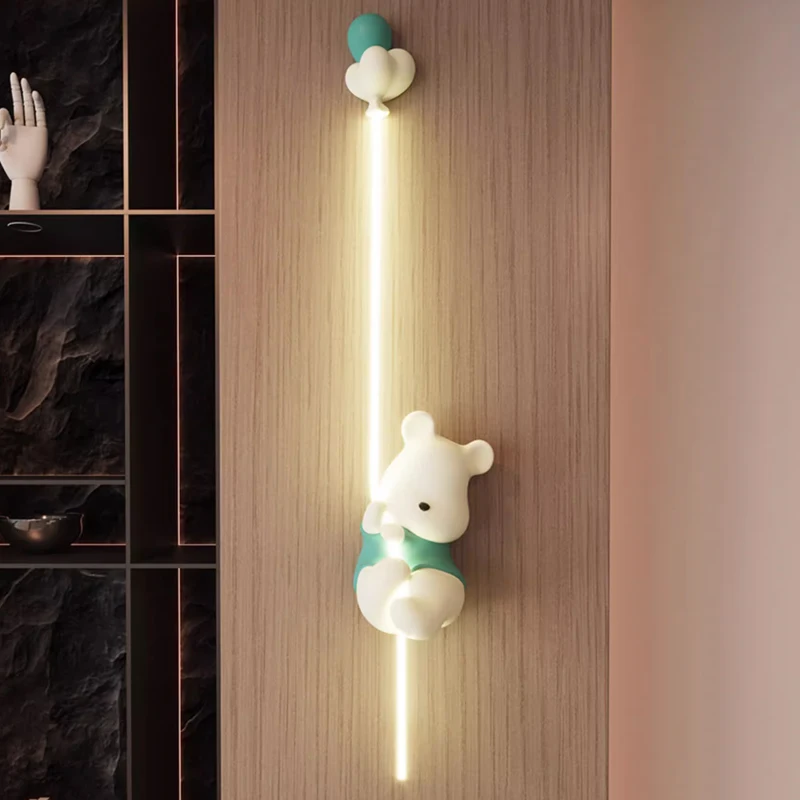 Hanging Bear Wall Lamp Kids Bedroom Cartoon Wall Lights for Children\'s Room Bathroom Mirror Light Living Room Sconce Home Decor