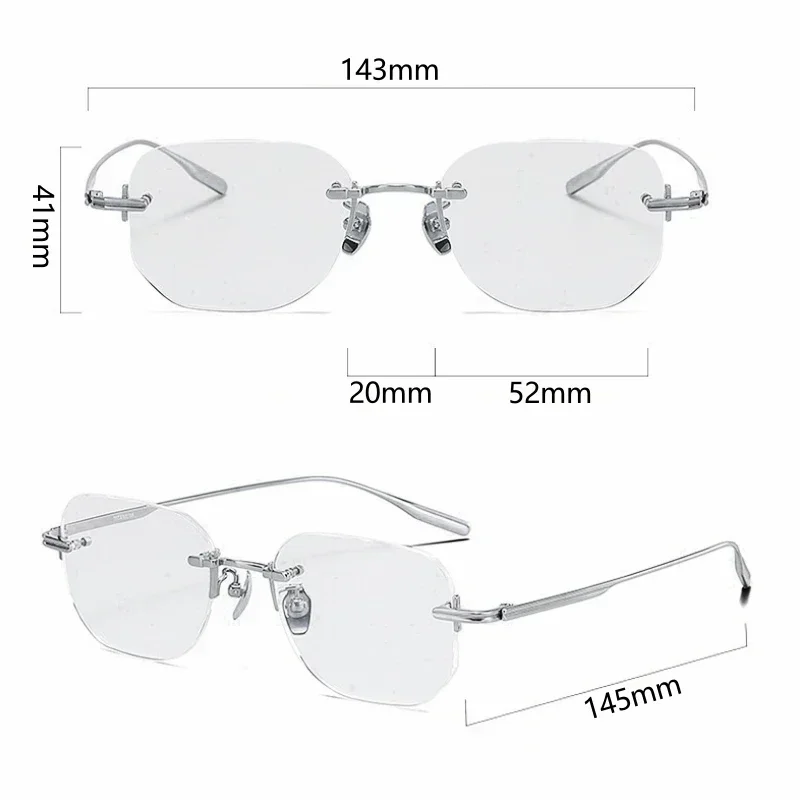 

Rimless Pure Titanium Optical Prescription Eyeglasses Ultra-light Luxury Retro Fashion Glasses For Men Women F1013 Custom Lenses