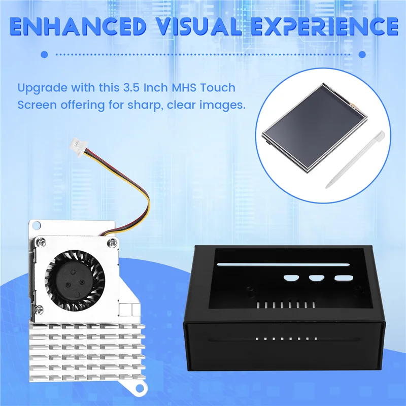 Tela de toque MHS de 3,5 polegadas bem feita para Raspberry Pi 5 com caixa de metal e refrigerador ativo B
