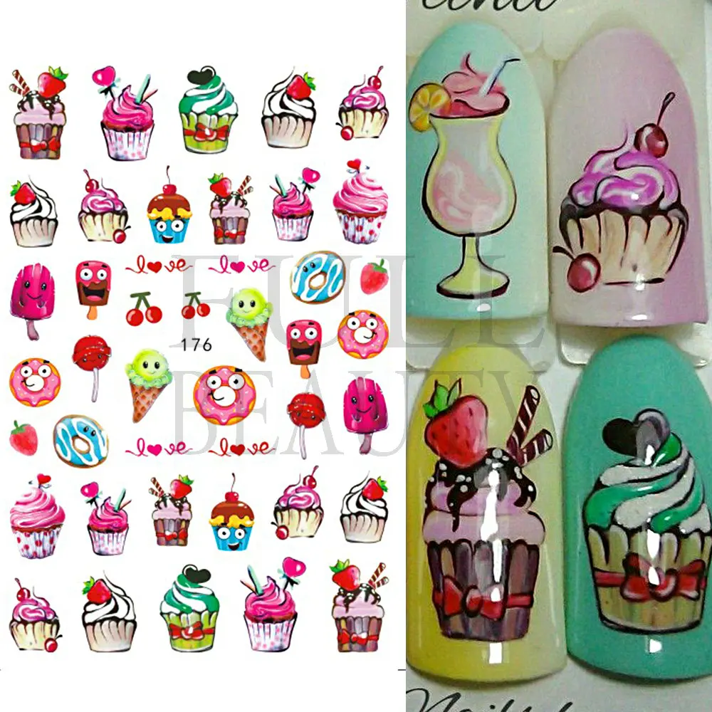 Cute Ant Cartoon Nail Sticker Bee Ladybug Succulent Plant Rainbow Slider Manicure Stickers Spring Summer Nail Decoration LEEB168