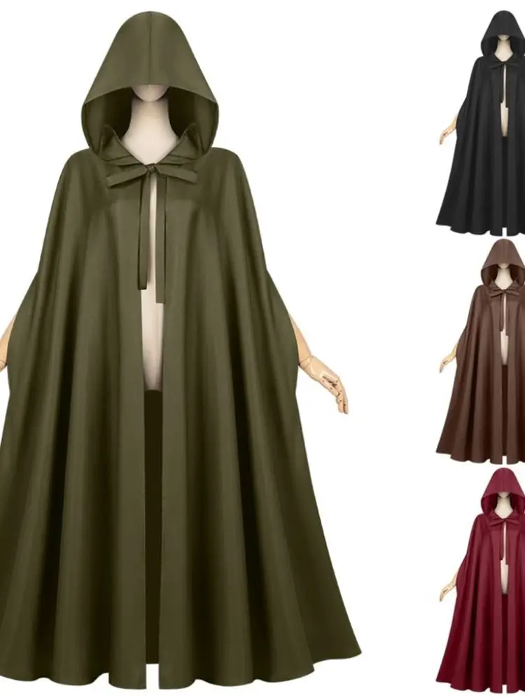 Medieval Sle Hooded Robe loween Wizard Monk Cloak Women's Ethnic Costume Stage Performance Traditional Chinese Winter Fa...