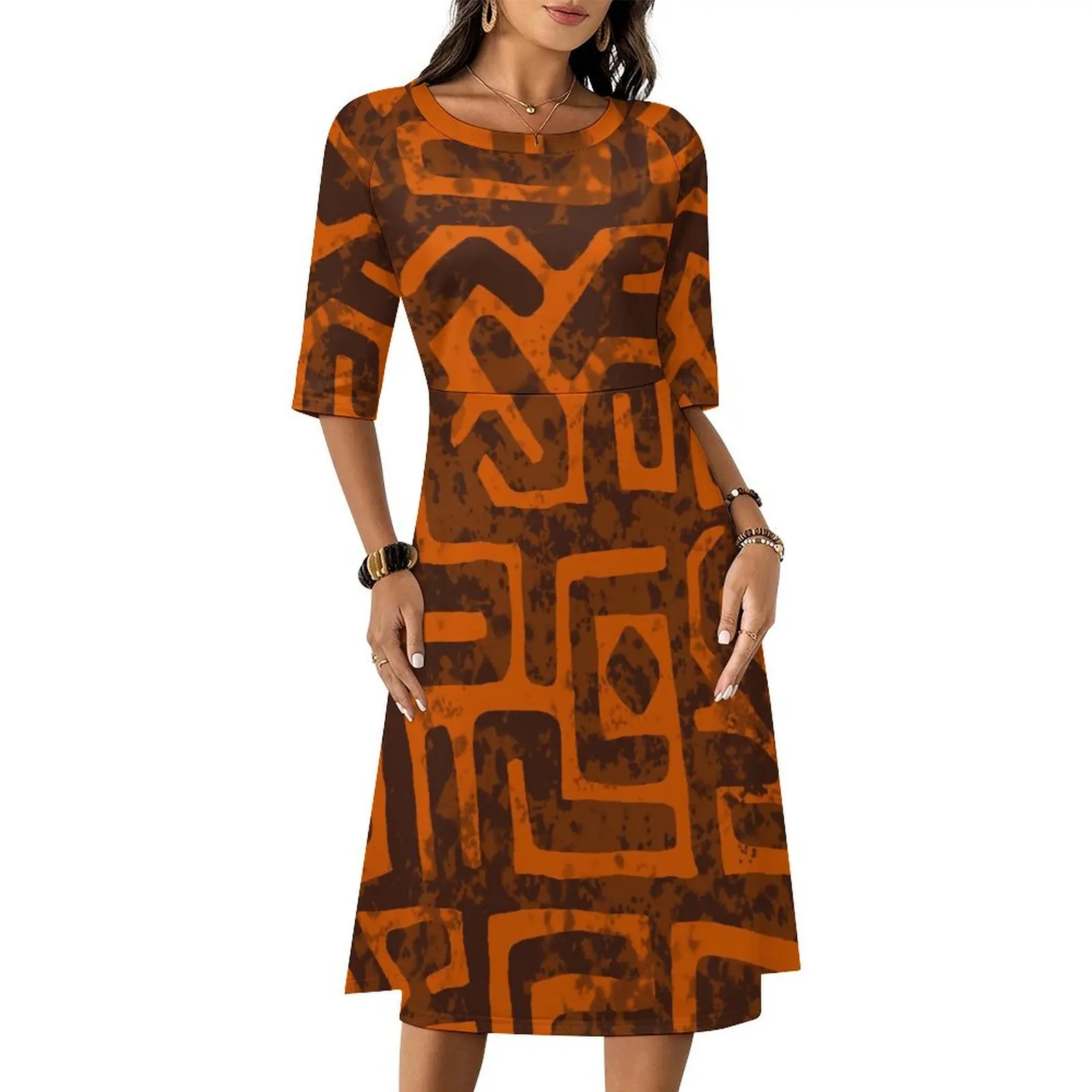 New Wholesale Custom Polynesian Tribal Hawaii Dress Women Lady Elegant O Neck   Plus Size Womens Dress