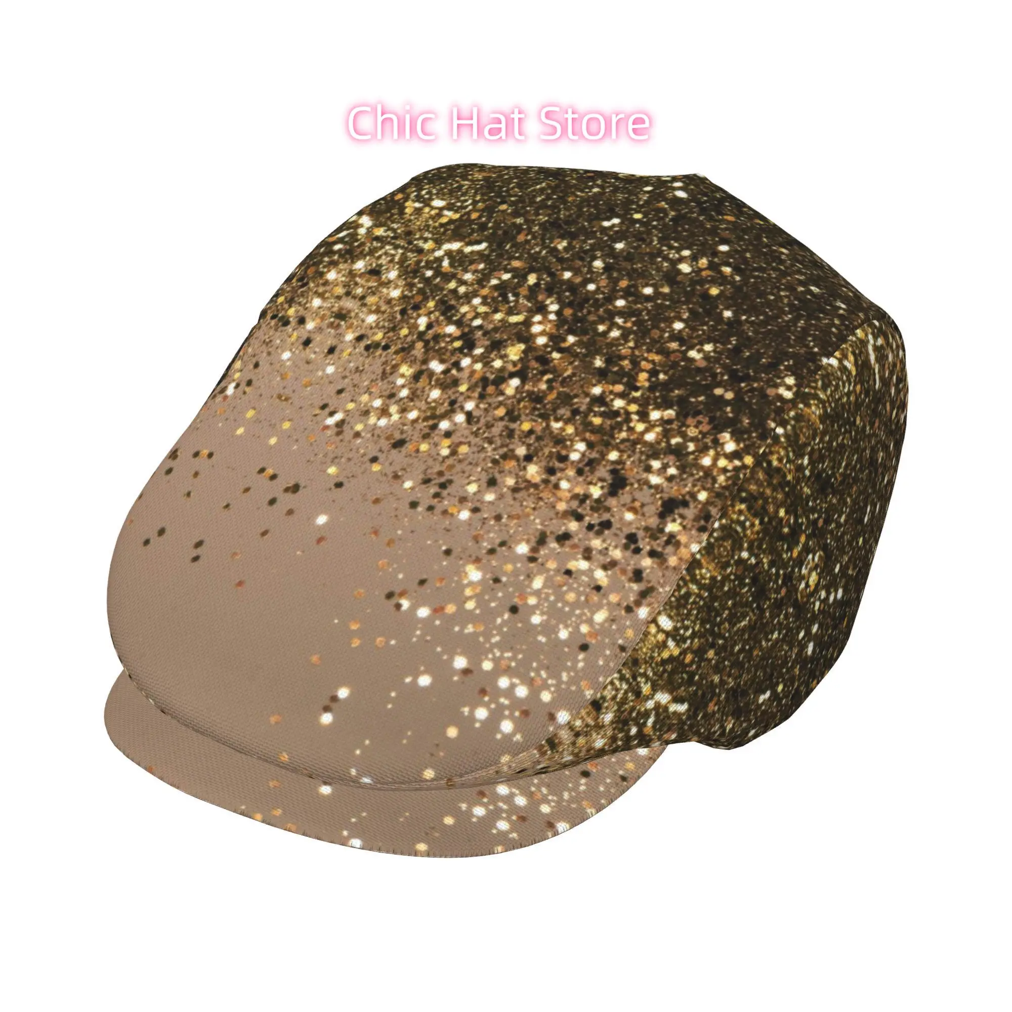 1pc Men's & Women's Golden Glitter All-Over Print Flat-Top Hat - Sparkling Shimmer Caps Suitable for Christmas, Graduation, Even