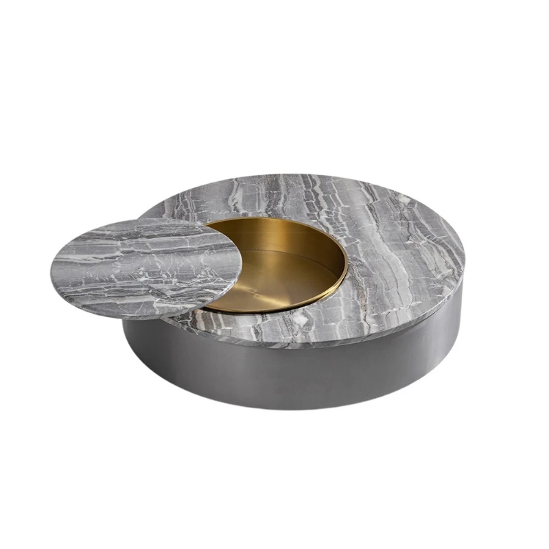 

Italian minimalist stainless steel round coffee table rotating light luxury high-end hotel wedding furniture marble round