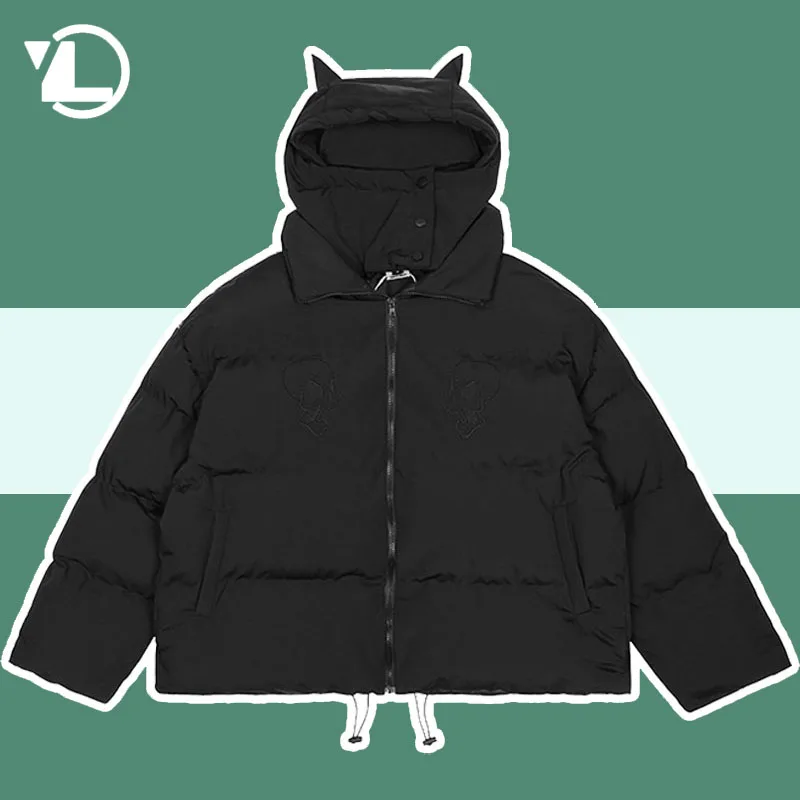 

Hip Hop Parkas Men High Street Vintage Skull Embroidery Little Devil Designer Padded Jackets Winter Retro Hooded Parka Coats