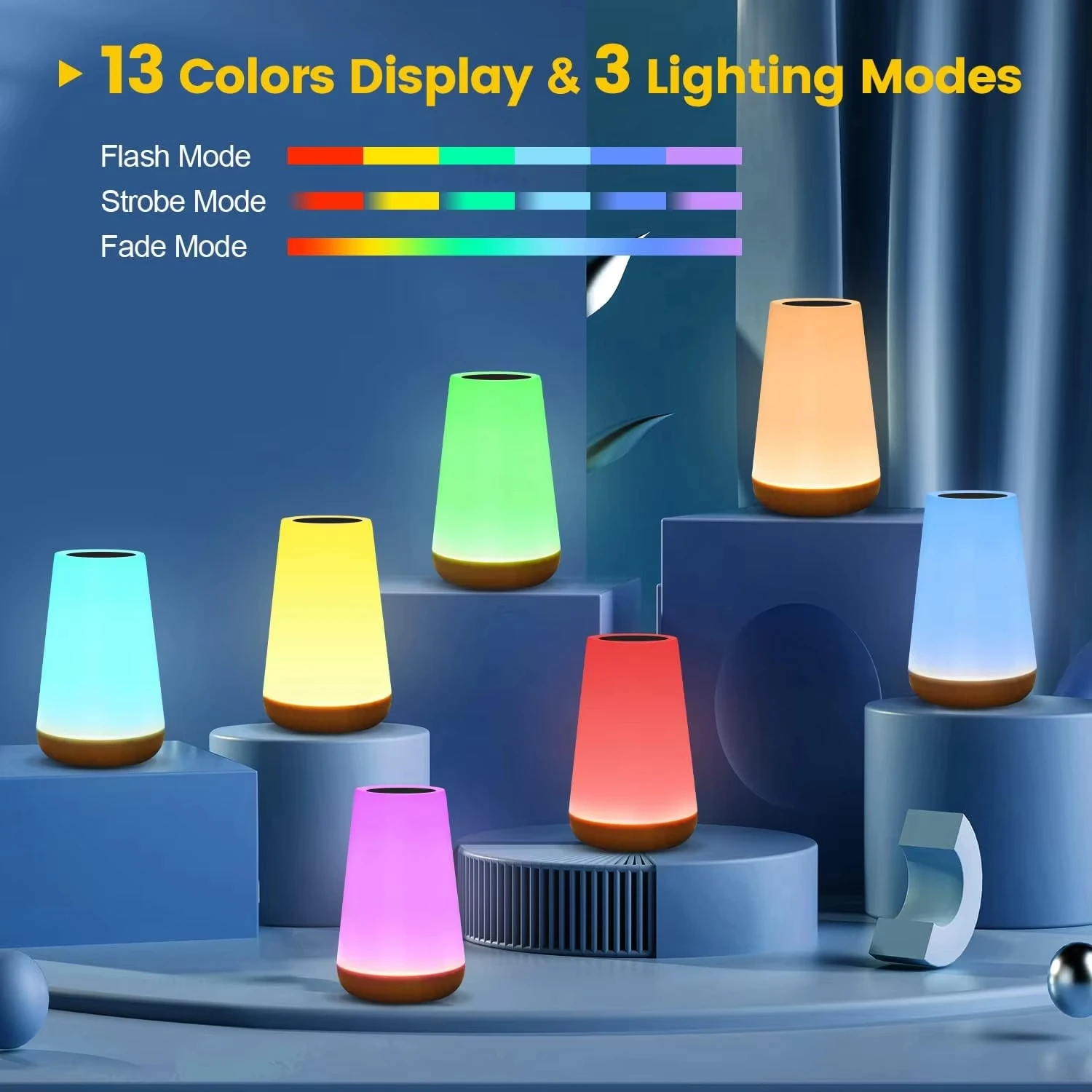 

LED 13 Color Changing Night Light Remote Control Touch USB Rechargeable RGB Night Lamp Dimmable Lamp Portable Table Bedside Lamp