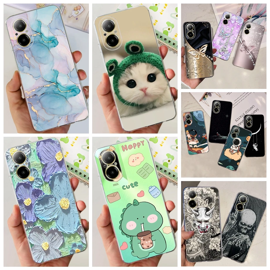 For Realme C67 4G 5G Phone Case Transparent Soft TPU Rubber Cover Lovely Cat Beauty Butterfly Flower Capa For Realme C67 RMX3890