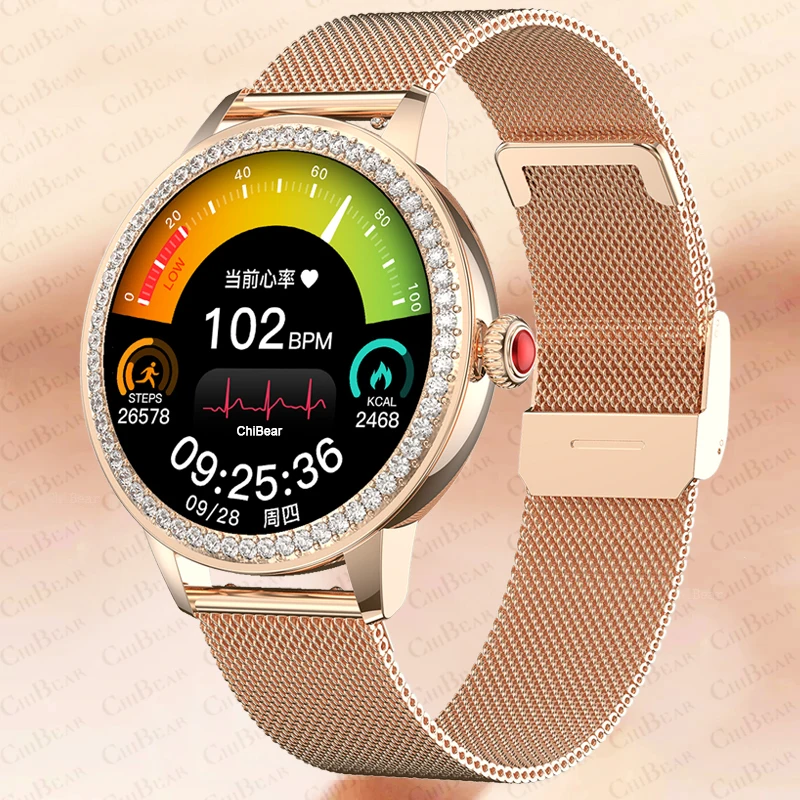 For HUAWEI XIAOMI Smart Watch Women Bluetooth Call Shinning Diamond Watch Heart Rate Monitoring Voice Assistant Sport Smartwatch